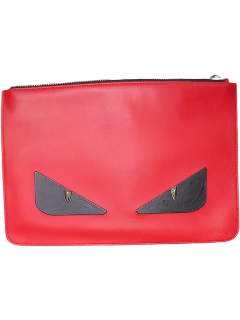 Fendi Bag Bugs Monster Eyes Red Leather Zip Clutch Pouch Portfolio